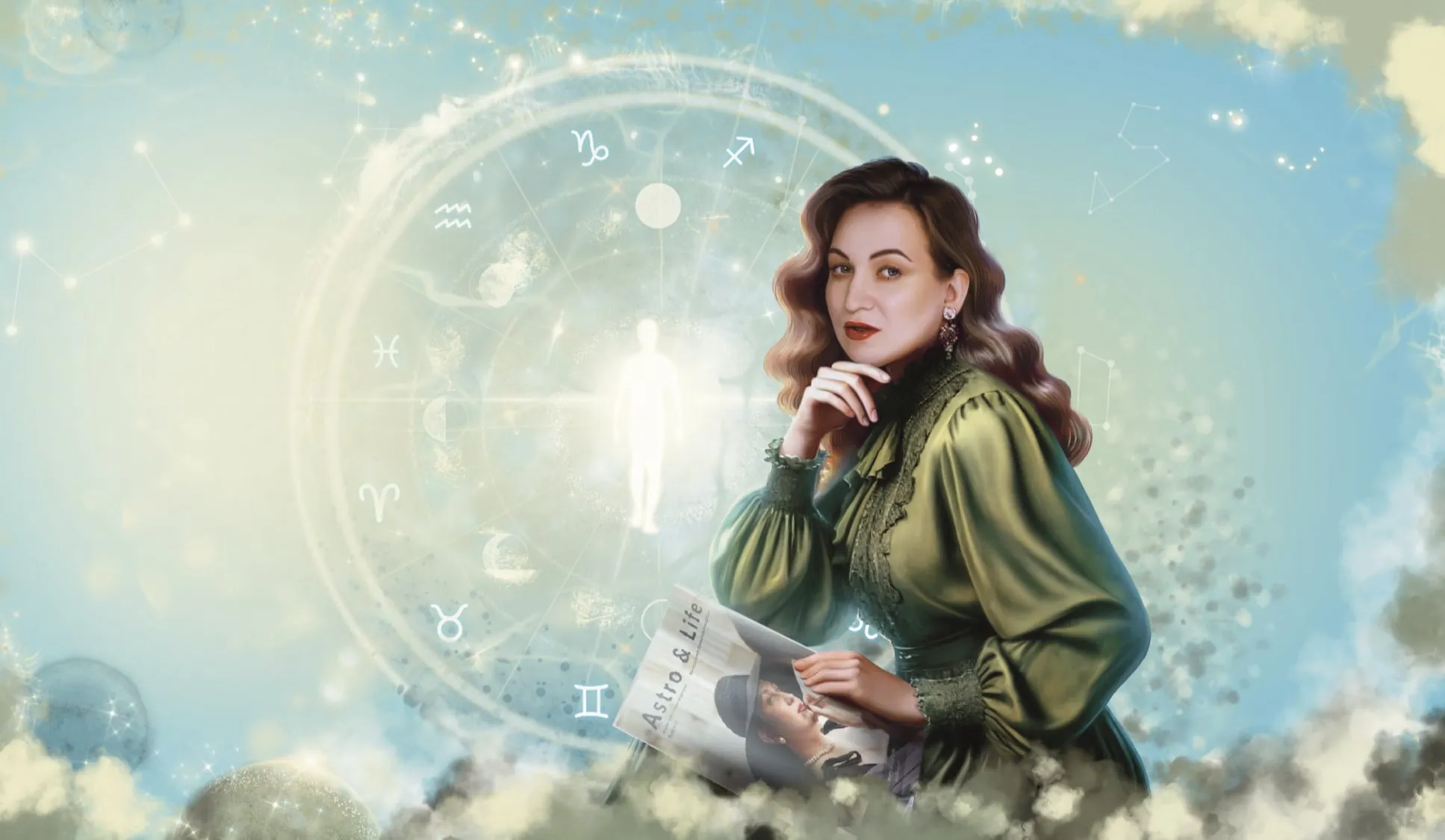 Мария Штерн с журналом Astro & Life, иллюстрация